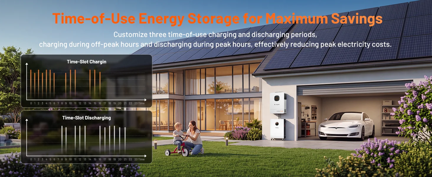 Humsienk 48V 12KW/8KW 3-in-1 Solar Hybrid Inverter, Dual MPPT, 120V/240V Split/Single Phase, 12kW Pure Sine Wave Output, Safety Protections, With USB/RS485/CAN, LCD Display & Remote Monitoring For Off-Grid System