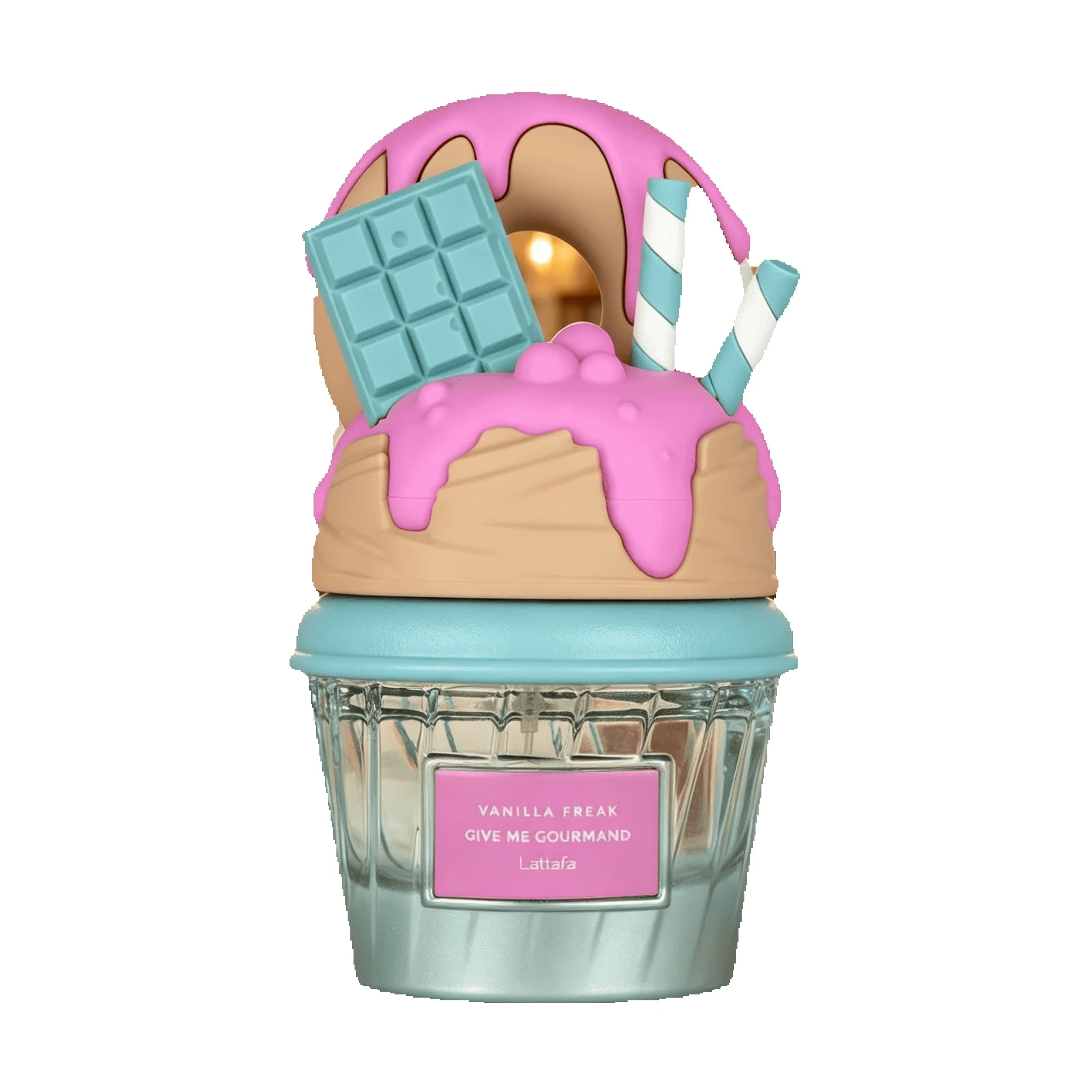 Lattafa Vanilla Freak Give Me Gourmand Eau de Parfum Long Lasting Sweet Rich Vanilla Cream Chocolate Dessert Fragrance Women Perfume Cute 3D Donut Ice Cream Cup Bottle Turquoise Gourmand Scent Birthday Holiday Gift for Ladies