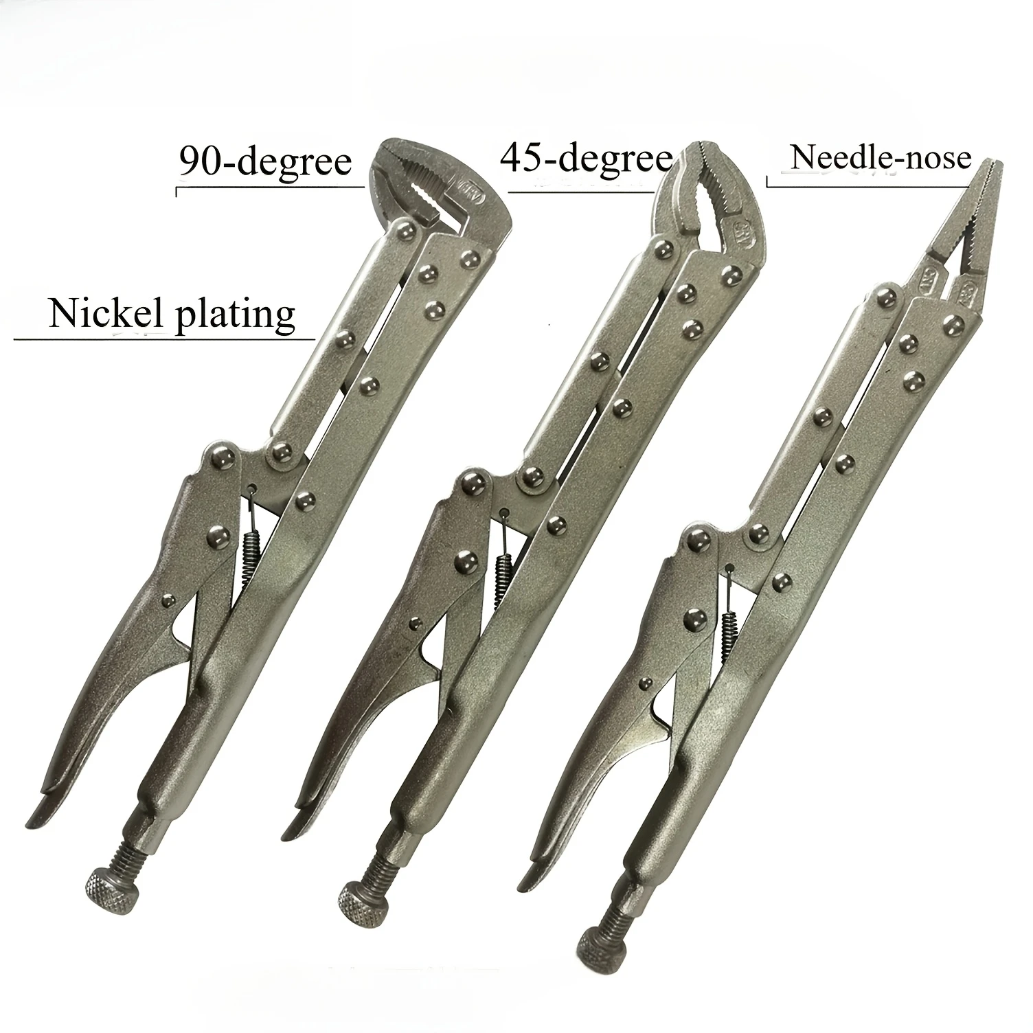 3 Pieces 1/2" 3/8" 1/4" 100-Tooth Quick-Release Ratchet-Wrench Set And 3 Pieces 12" Locking Pliers Set - Straight/45°/90° Angled Jaws for Hard-to-Reach Gripping & Clamping
