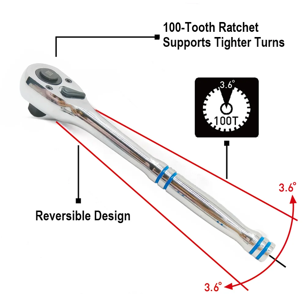 3 Pieces 1/2" 3/8" 1/4" 100-Tooth Quick-Release Ratchet-Wrench Set And 3 Pieces 12" Locking Pliers Set - Straight/45°/90° Angled Jaws for Hard-to-Reach Gripping & Clamping