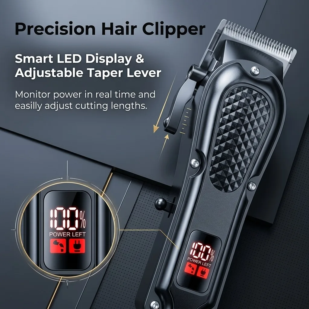 Professional 3-in-1 Electric Hair Clipper Set with LED Display, USB Rechargeable Cordless Trimmer for Men, Beard & Head Shaver Kit with Multiple Guide Combs