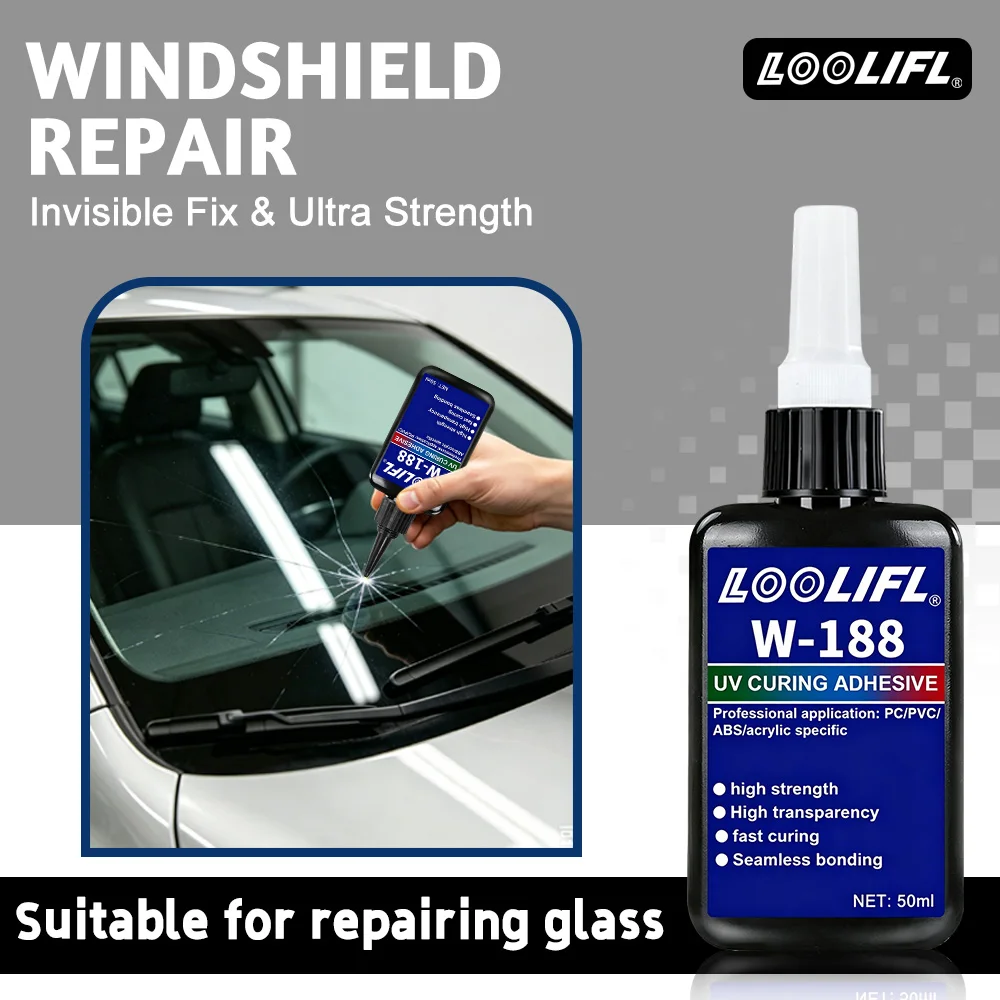 W-188 UV Glue Ultra Transparent Fast Curing UV Adhesive Low Odor Strong Bond for Acrylic Glass Phone Case Dried Flower Handmade Craft Jewelry Making