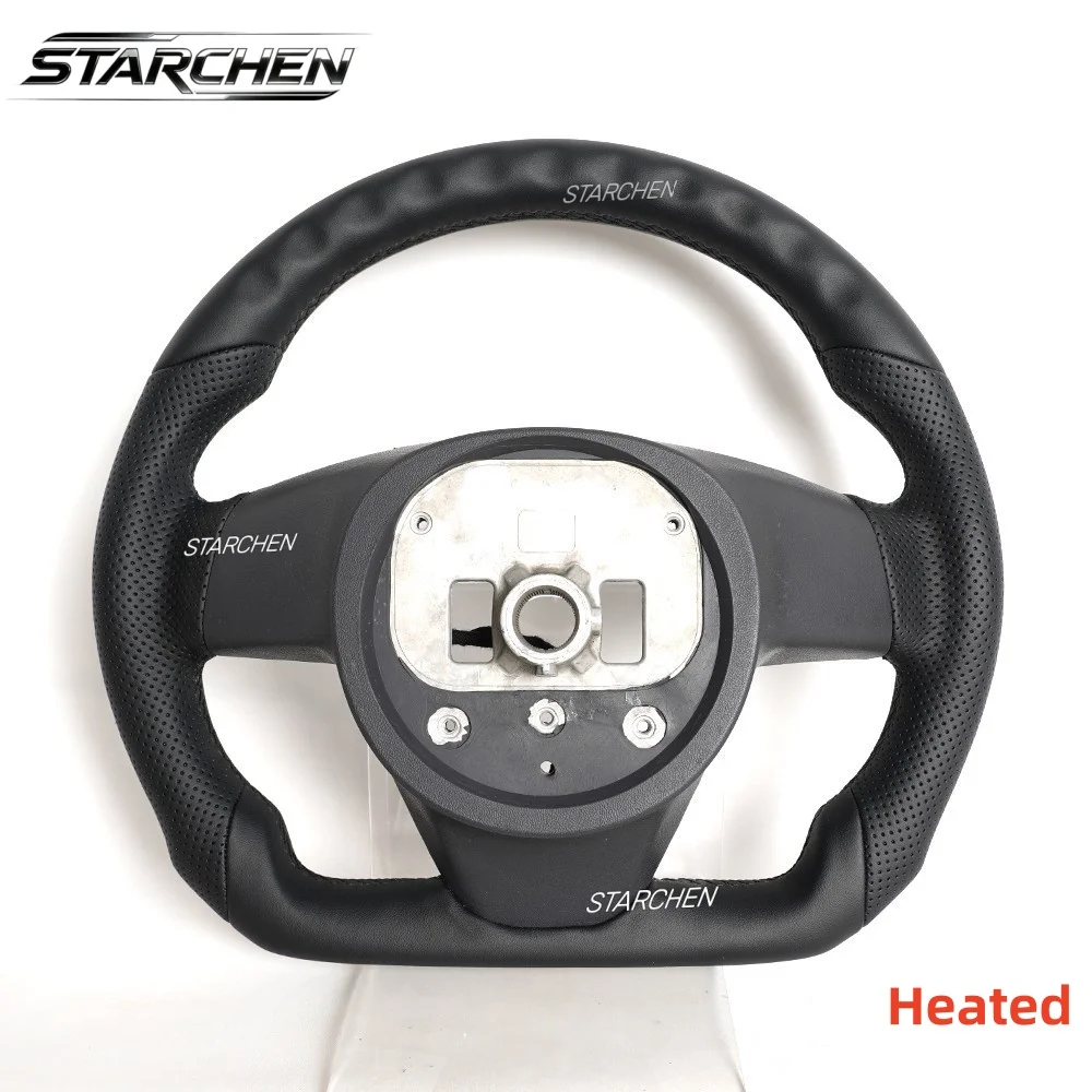 Flat-Bottom Full Black Leather Steering Wheel for Tesla Model X Model S 2021-2023 with Heated