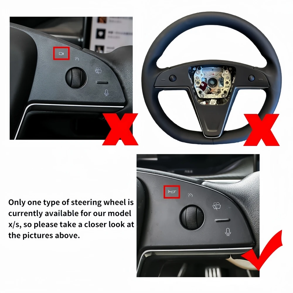 Flat-Bottom Full Black Leather Steering Wheel for Tesla Model X Model S 2021-2023 with Heated
