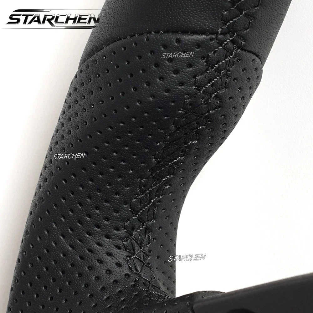 Flat-Bottom Full Black Leather Steering Wheel for Tesla Model X Model S 2021-2023 with Heated