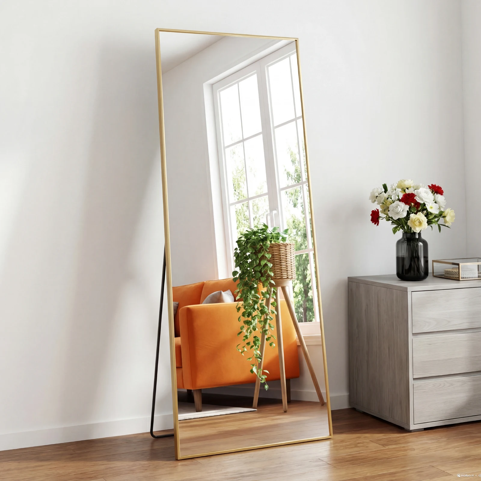 JHK 56"x21" Full Length Mirror with Aluminum Alloy Frame Leaning or Standing Full Length Mirror with Stand Floor Body Wall-Mounted Mirrors Suitable For Bedroom Bathroom