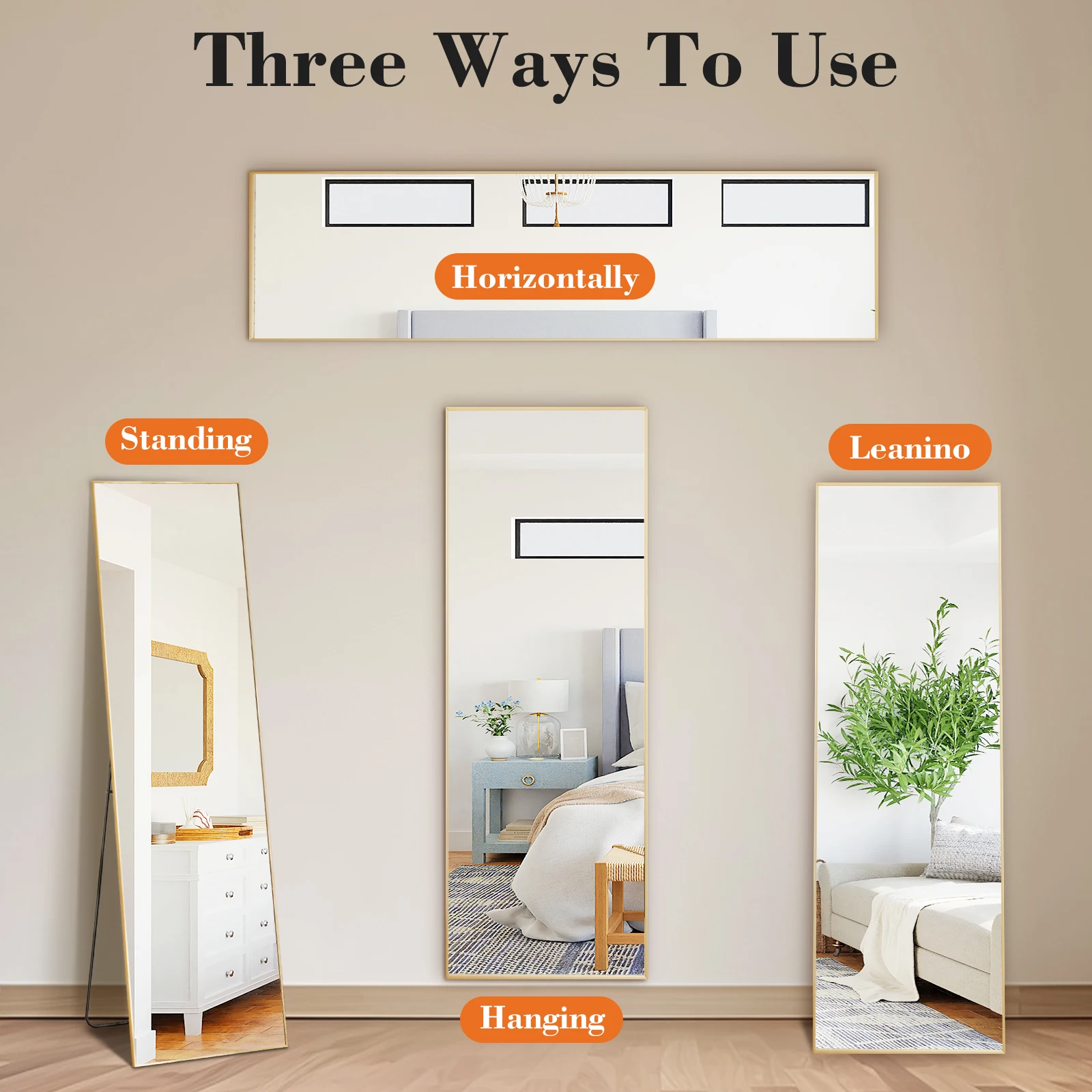 JHK 56"x21" Full Length Mirror with Aluminum Alloy Frame Leaning or Standing Full Length Mirror with Stand Floor Body Wall-Mounted Mirrors Suitable For Bedroom Bathroom
