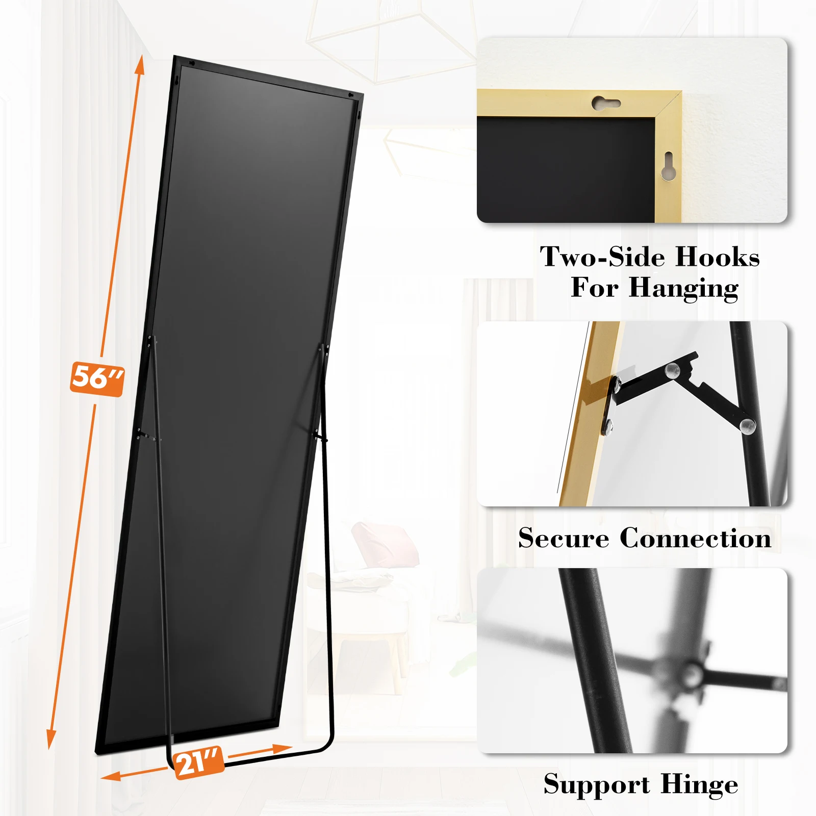 JHK 56"x21" Full Length Mirror with Aluminum Alloy Frame Leaning or Standing Full Length Mirror with Stand Floor Body Wall-Mounted Mirrors Suitable For Bedroom Bathroom