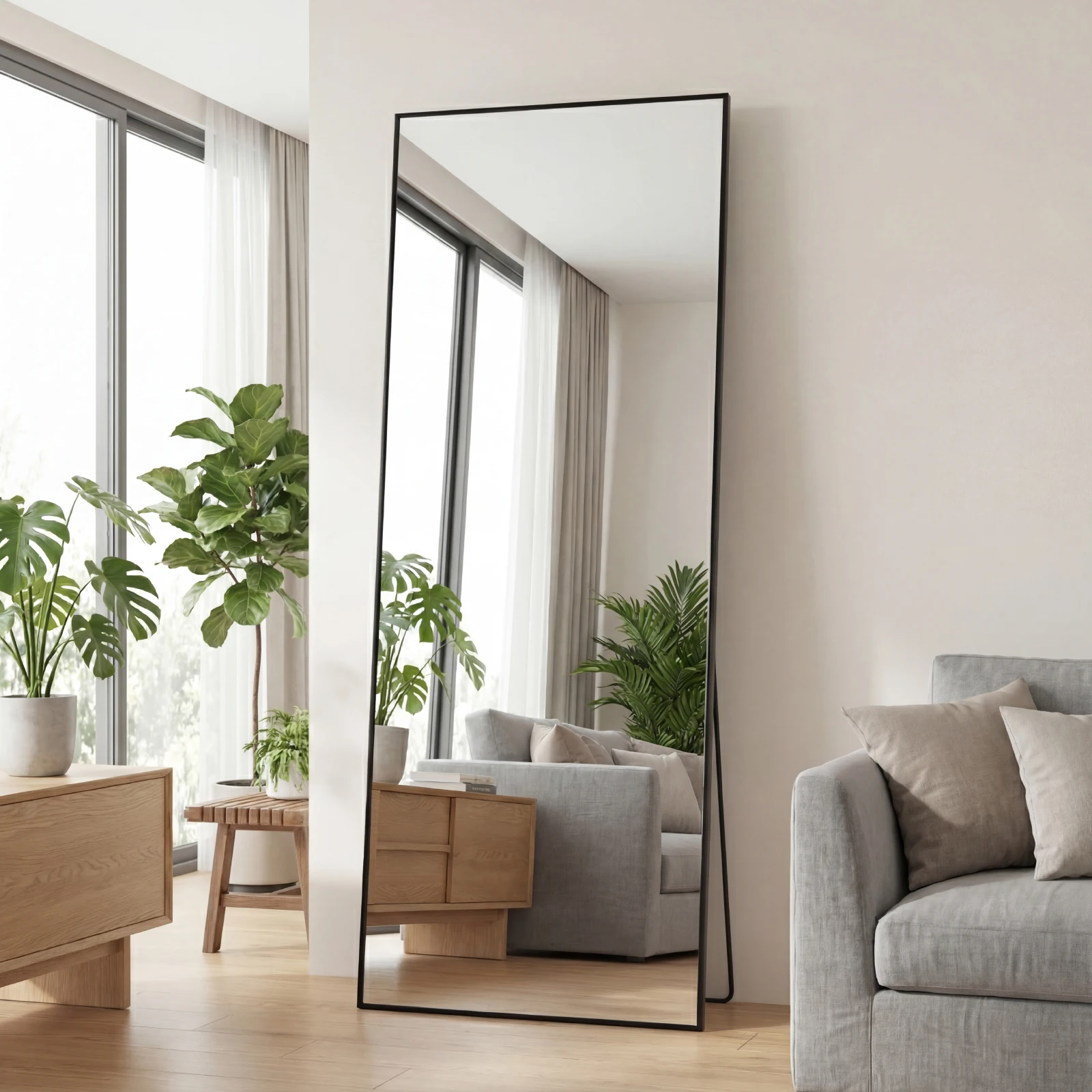 JHK 56"x21" Full Length Mirror with Aluminum Alloy Frame Leaning or Standing Full Length Mirror with Stand Floor Body Wall-Mounted Mirrors Suitable For Bedroom Bathroom
