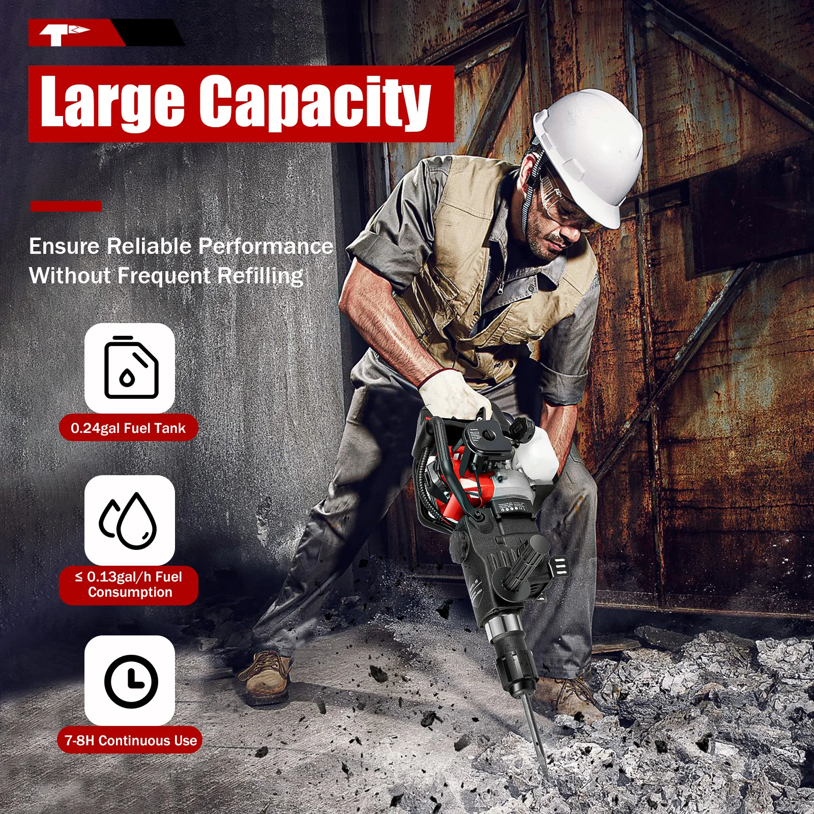 2 Stroke 1000W Demolition Jack Hammer 33CC Air Cooling Hammer Drilling Machine Handle 5300rpm Electric Hammer For Work