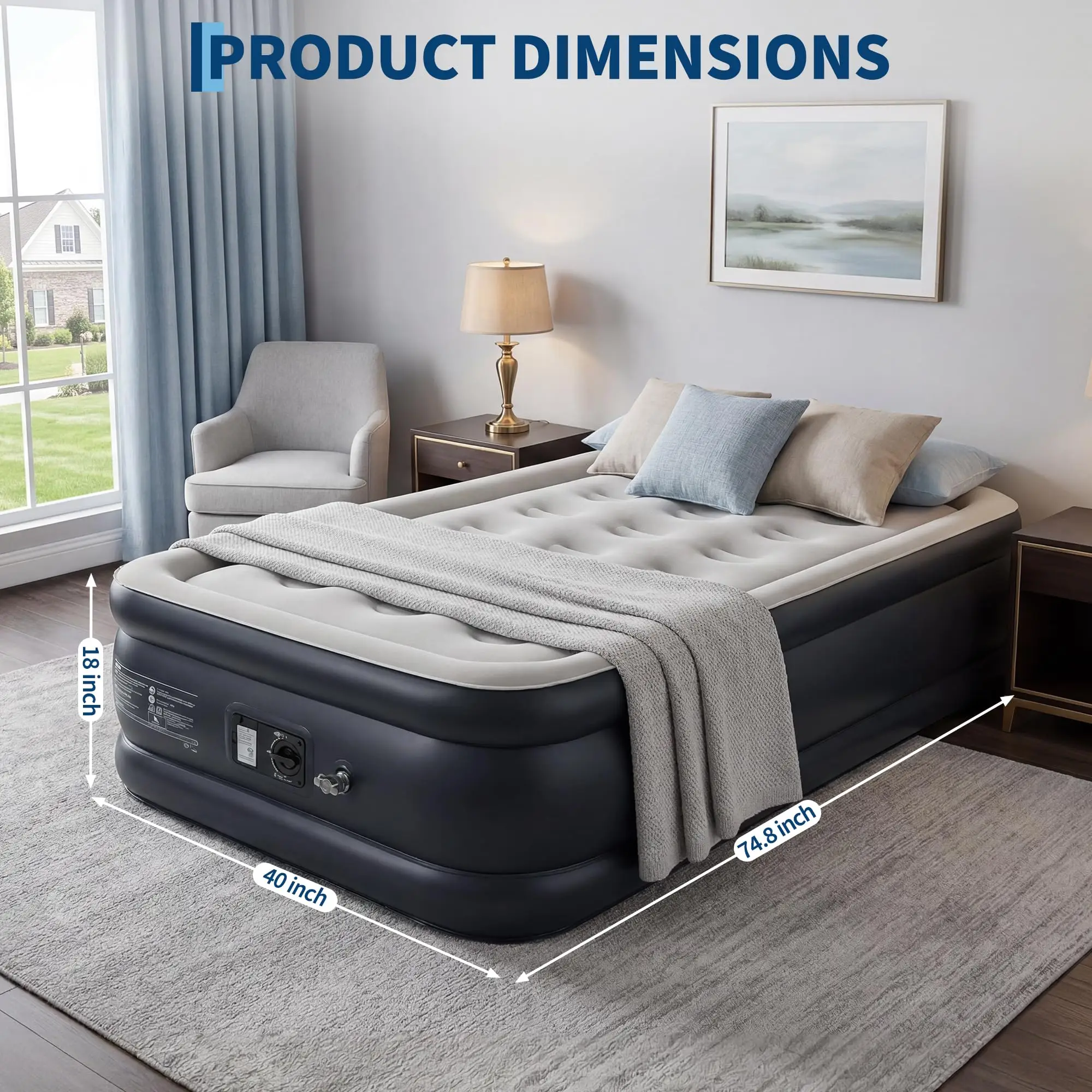 Twin/Queen Air Mattress With Built-in Pump, 18'' Raised Inflatable Guest Bed, 3-Min Fast Inflate, Honeycomb Support, 800lb