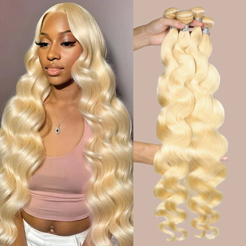 High Quality 613 Platinum Blonde Colored Body Wave Human Hair Extension 30 32 34 36 38 Inch Long 1 3 4 Bundles 100% Unprocessed Raw Hair Vietnamien Double Weft Quick Weave Sew In Glossy Hair Bundles For Black Women Can Be Dyed Wholesale Hair Free Shipping
