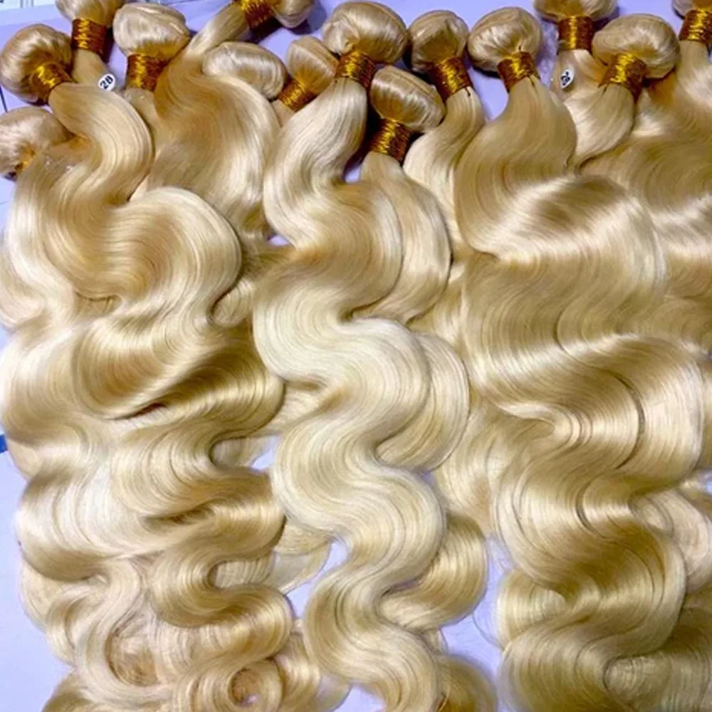 High Quality 613 Platinum Blonde Colored Body Wave Human Hair Extension 30 32 34 36 38 Inch Long 1 3 4 Bundles 100% Unprocessed Raw Hair Vietnamien Double Weft Quick Weave Sew In Glossy Hair Bundles For Black Women Can Be Dyed Wholesale Hair Free Shipping