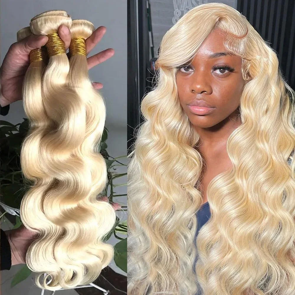 High Quality 613 Platinum Blonde Colored Body Wave Human Hair Extension 30 32 34 36 38 Inch Long 1 3 4 Bundles 100% Unprocessed Raw Hair Vietnamien Double Weft Quick Weave Sew In Glossy Hair Bundles For Black Women Can Be Dyed Wholesale Hair Free Shipping