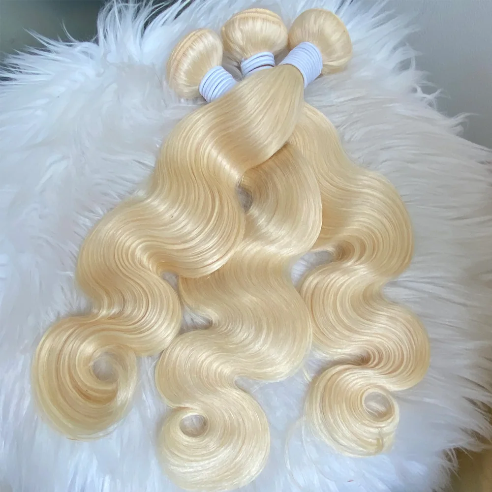 High Quality 613 Platinum Blonde Colored Body Wave Human Hair Extension 30 32 34 36 38 Inch Long 1 3 4 Bundles 100% Unprocessed Raw Hair Vietnamien Double Weft Quick Weave Sew In Glossy Hair Bundles For Black Women Can Be Dyed Wholesale Hair Free Shipping