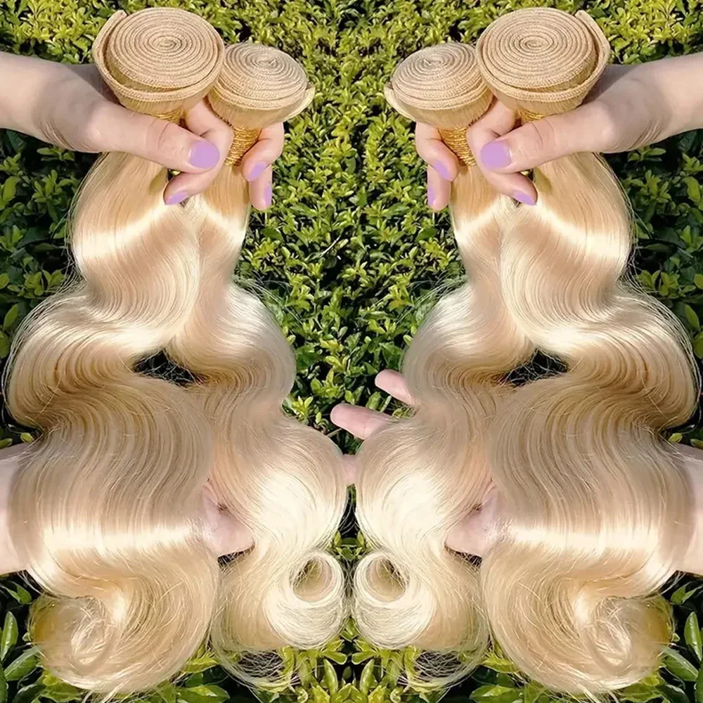 High Quality 613 Platinum Blonde Colored Body Wave Human Hair Extension 30 32 34 36 38 Inch Long 1 3 4 Bundles 100% Unprocessed Raw Hair Vietnamien Double Weft Quick Weave Sew In Glossy Hair Bundles For Black Women Can Be Dyed Wholesale Hair Free Shipping
