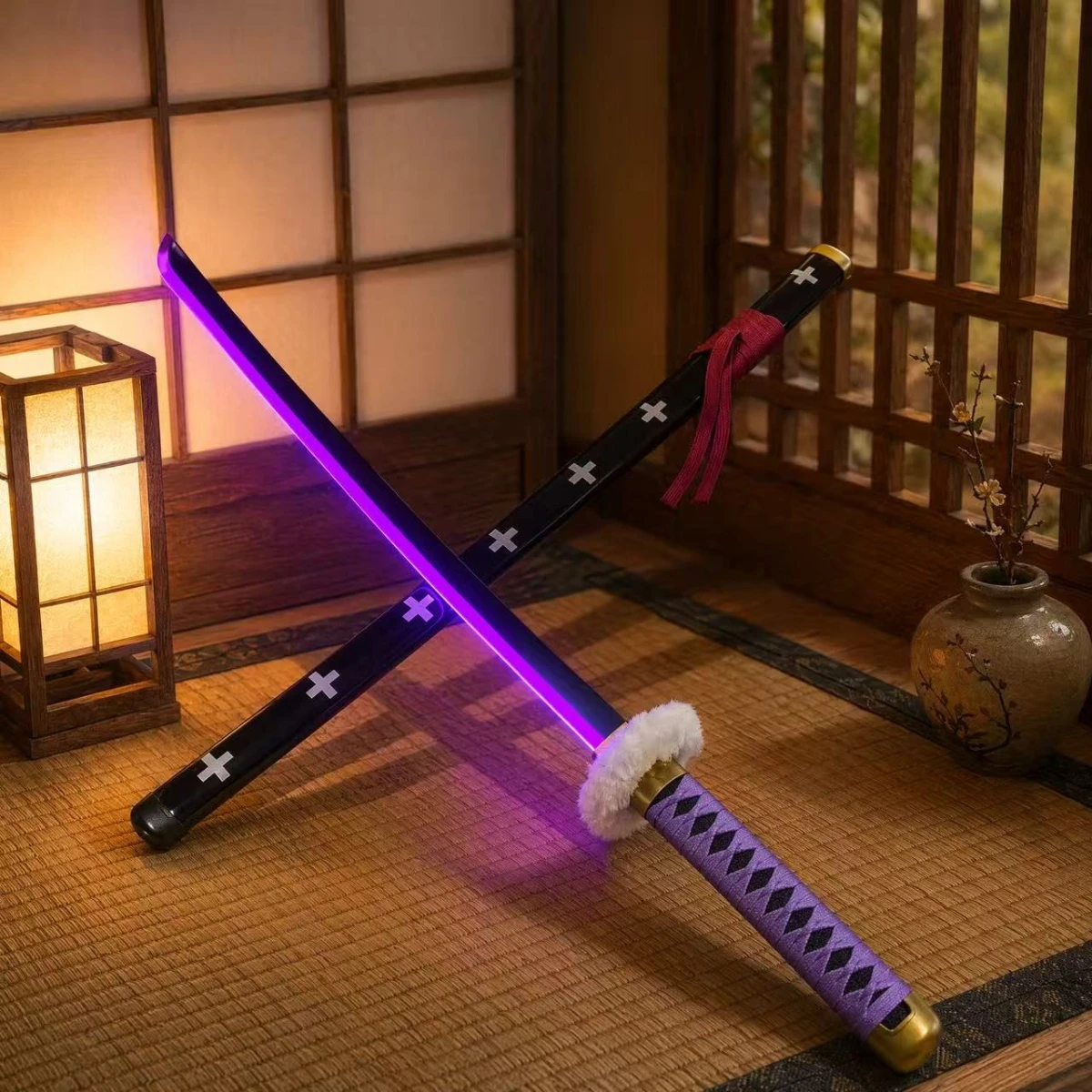 40.94Inch 104cm Plastic One Piece Trafalgar Law Glowing Great Katana Anime Cosplay Safe Blunt Sword Prop Purple Light Blade Collection Gift