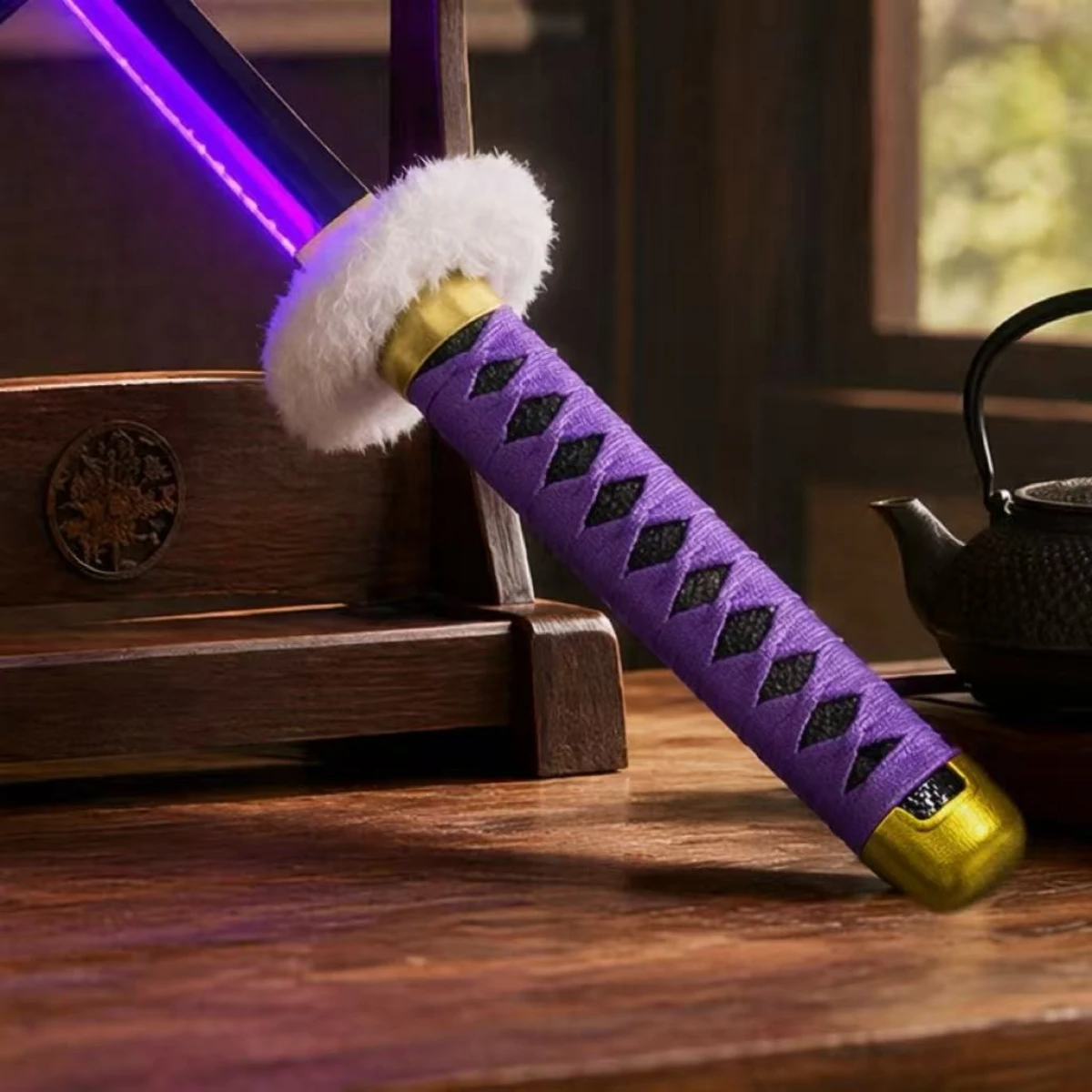 40.94Inch 104cm Plastic One Piece Trafalgar Law Glowing Great Katana Anime Cosplay Safe Blunt Sword Prop Purple Light Blade Collection Gift
