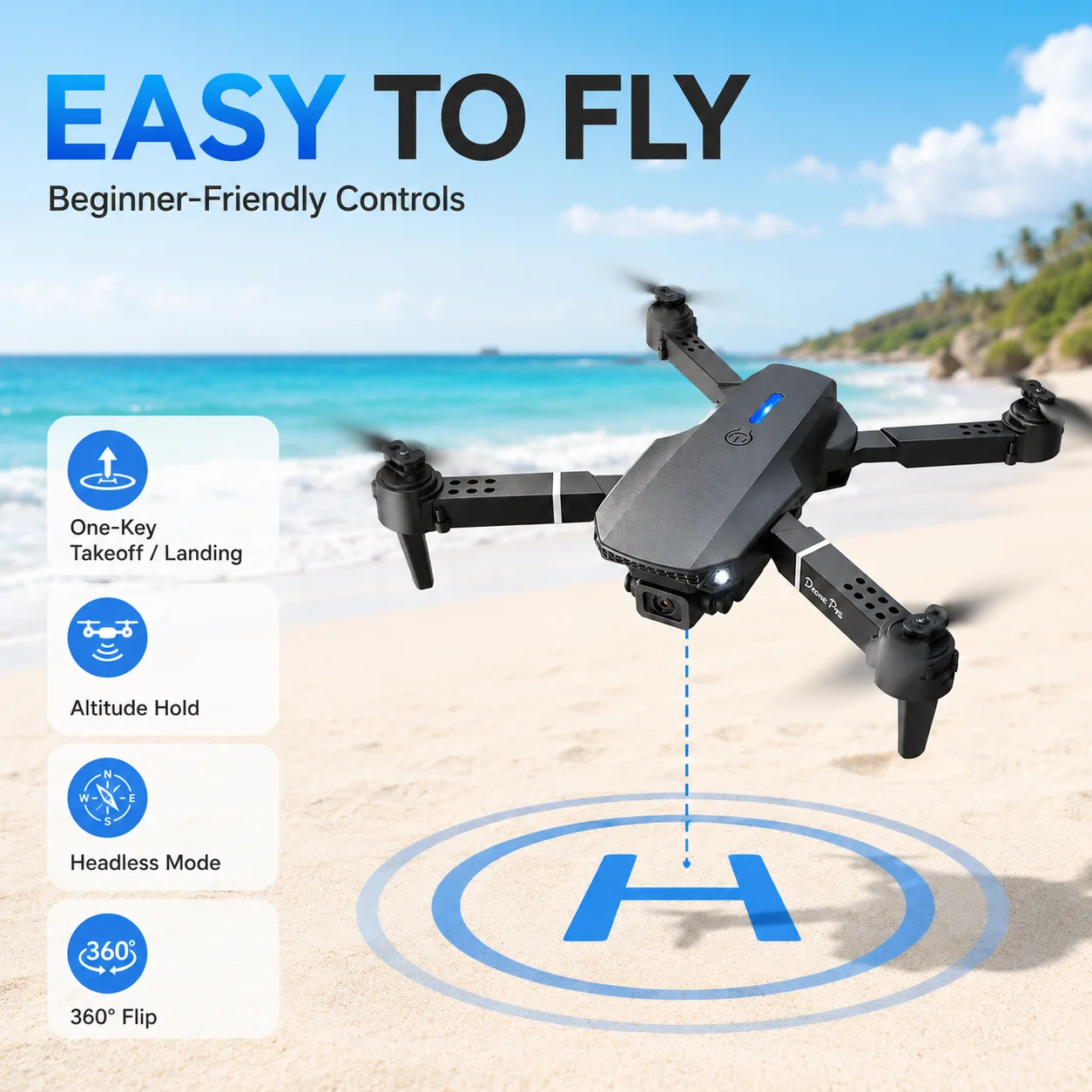ZNLYRION 4K Dual Camera FPV Drone E88 Pro 15Mins Flight Time Foldable Quadcopter with Altitude Hold Headless Mode One-Key Takeoff/Landing