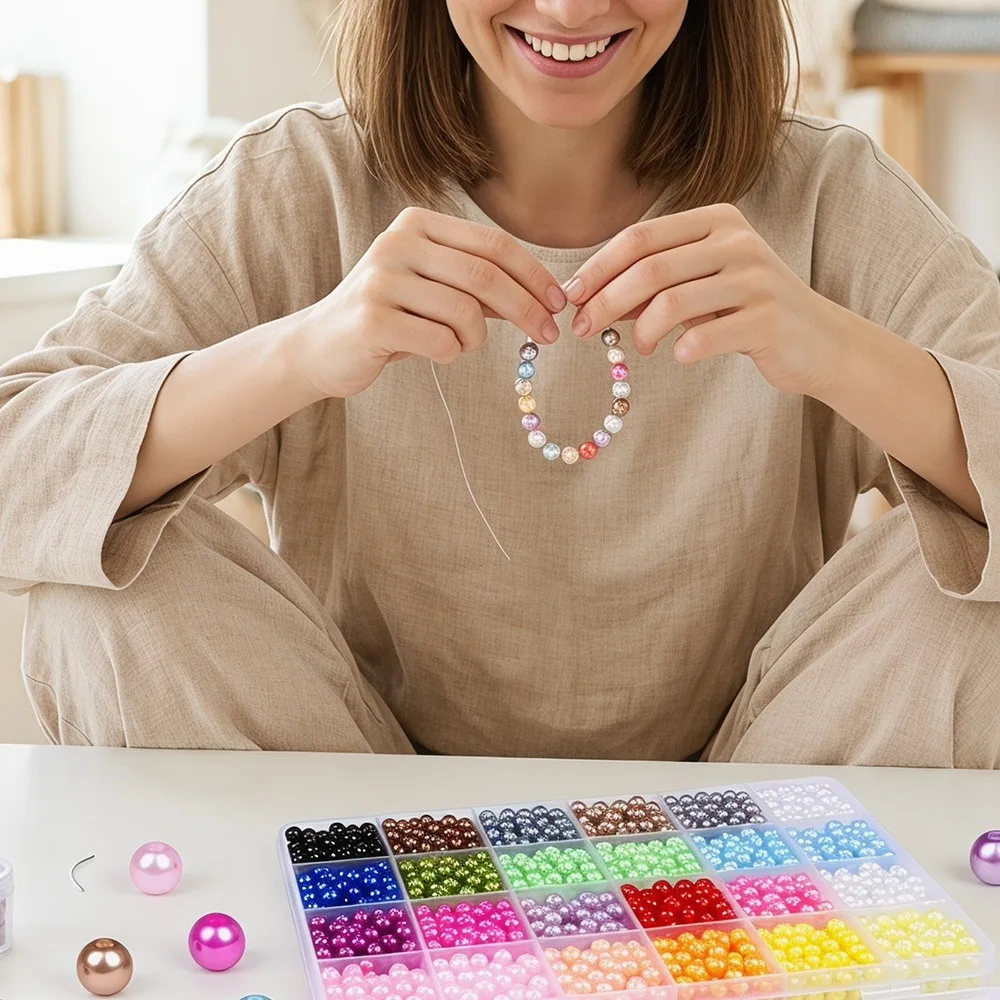 3 Box Jewelry Making Kits 4320pcs 24 Colors Acrylic Imitation Pearl Spacer Beads Set for Diy Necklace, Earring, Bracelet, Hairclips and Handmade Bradied Handbag - Perfect Gift for Wedding, Party Handicraft Enthusiast