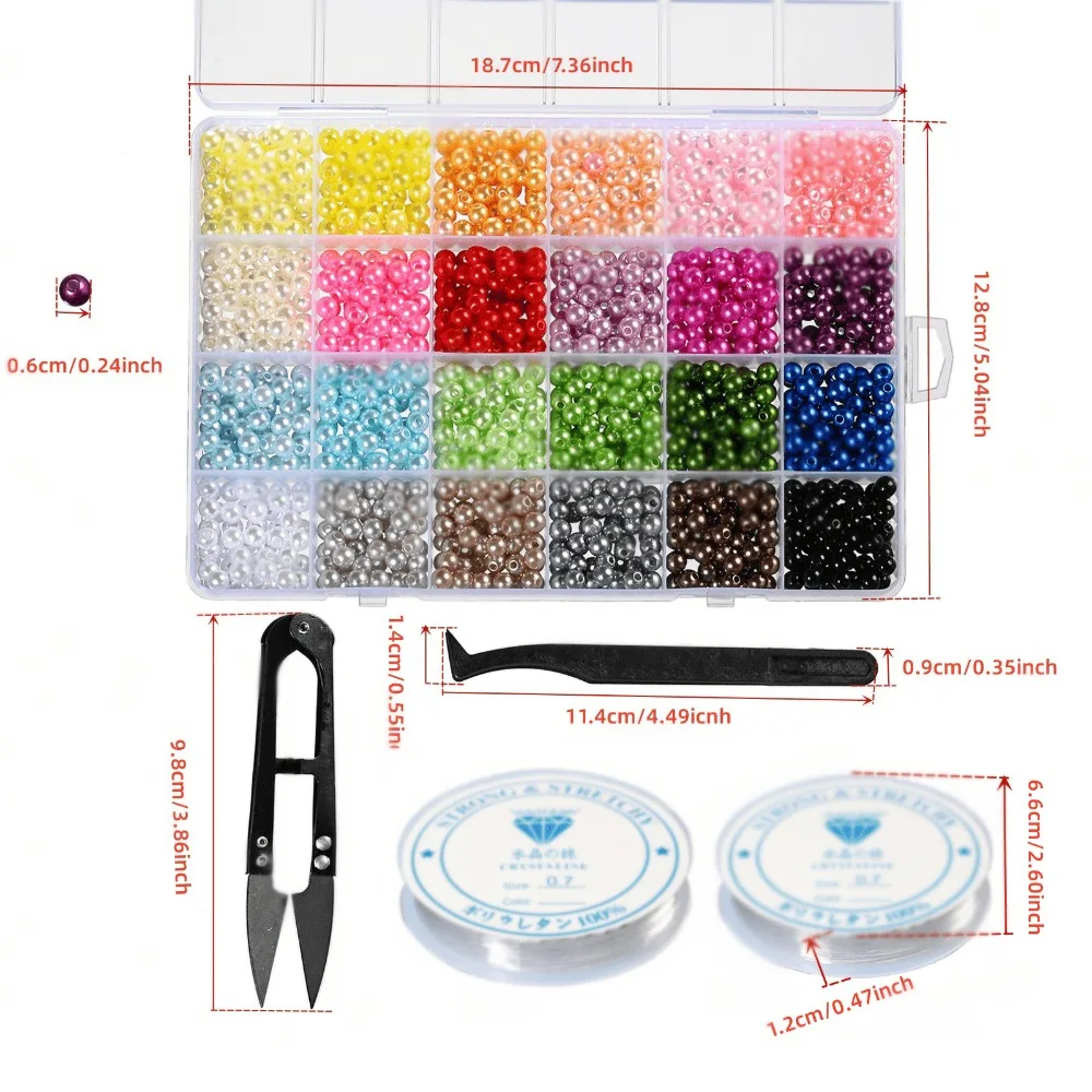 3 Box Jewelry Making Kits 4320pcs 24 Colors Acrylic Imitation Pearl Spacer Beads Set for Diy Necklace, Earring, Bracelet, Hairclips and Handmade Bradied Handbag - Perfect Gift for Wedding, Party Handicraft Enthusiast