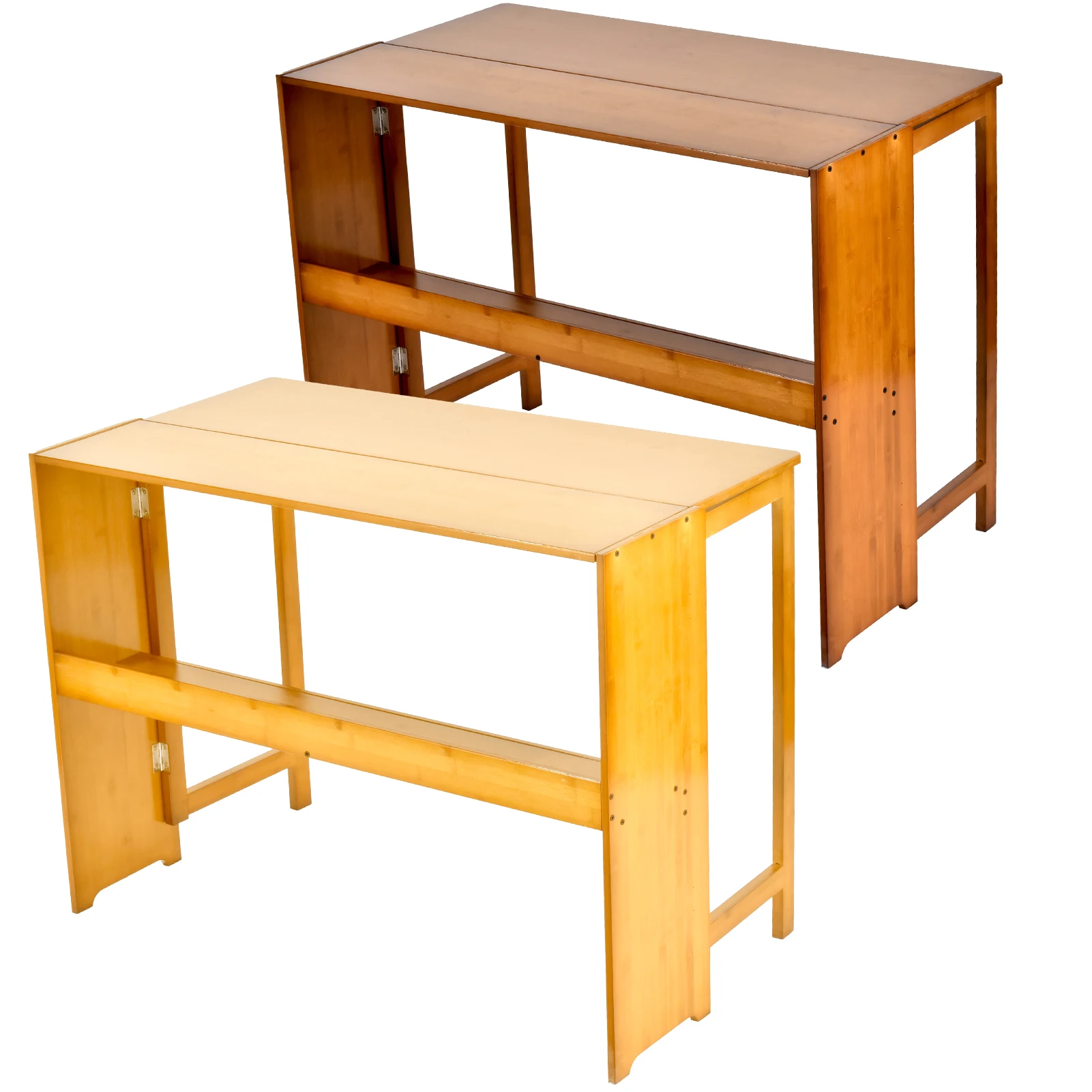 Bamboo Foldable Desk 40.6 Inch, Folding Desks for Small Spaces, Mid Century Small Computer Desk with Bookshelf for Bedroom Home Office, Brown, Primary Color