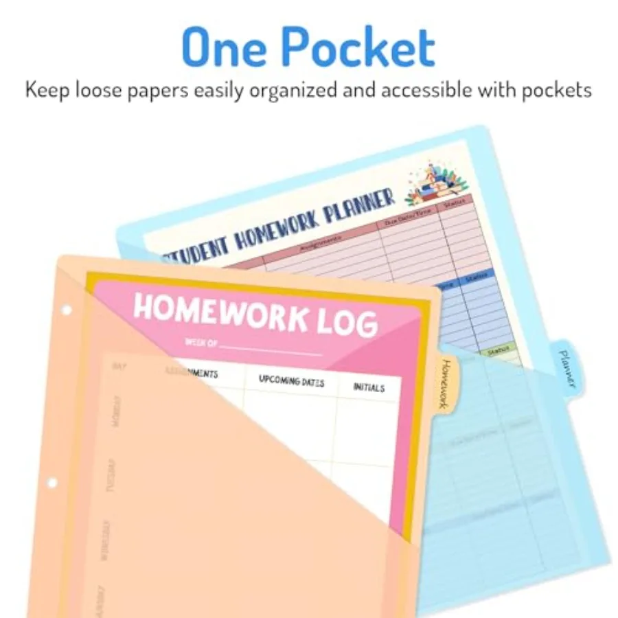8 Count Dividers for 3 Ring Binder, 8 tabs Binder Dividers with Pocket for US Letter Size, Binder Dividers with Tabs for School