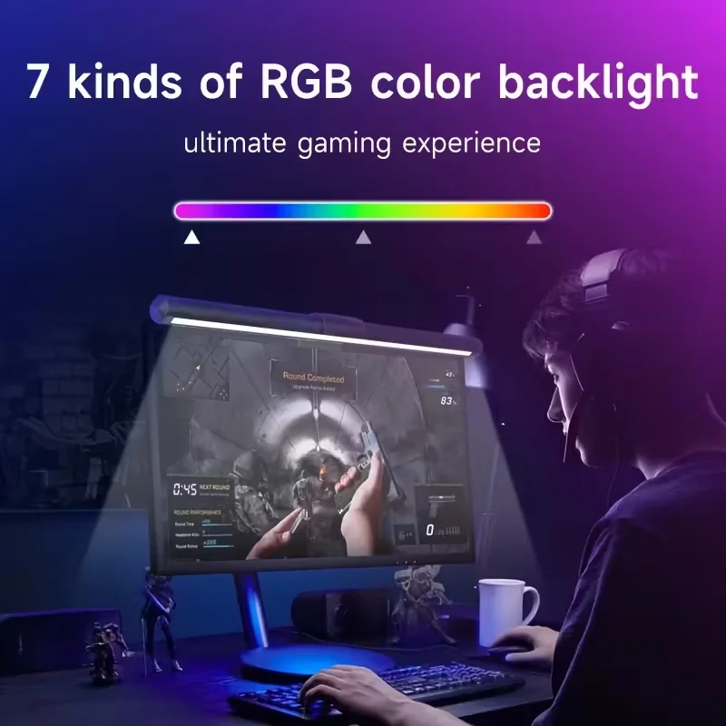 Computer Monitor Lamp, Screen Monitor Eye Protection Light Strip, RGB Dream Color Ambient Light, Reading LED Task Light, Dimmable Light Strip, Touch Control, Glare-Free, Space-Saving Home Office Desk Lamp