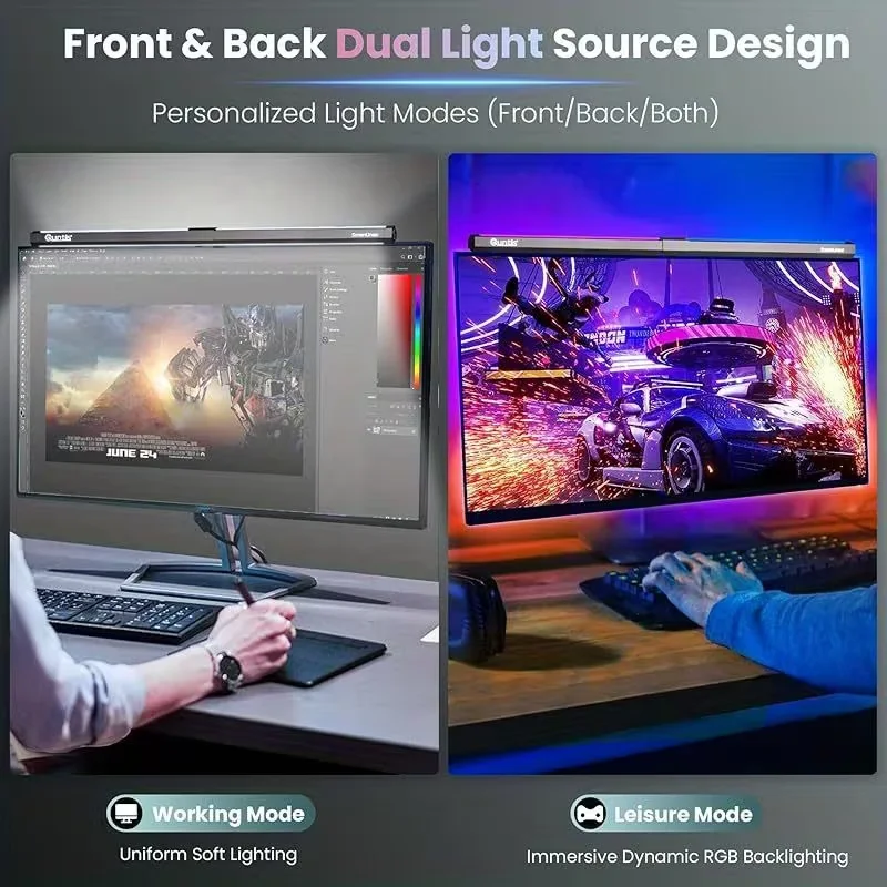 Computer Monitor Lamp, Screen Monitor Eye Protection Light Strip, RGB Dream Color Ambient Light, Reading LED Task Light, Dimmable Light Strip, Touch Control, Glare-Free, Space-Saving Home Office Desk Lamp