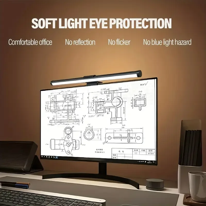 Computer Monitor Lamp, Screen Monitor Eye Protection Light Strip, RGB Dream Color Ambient Light, Reading LED Task Light, Dimmable Light Strip, Touch Control, Glare-Free, Space-Saving Home Office Desk Lamp
