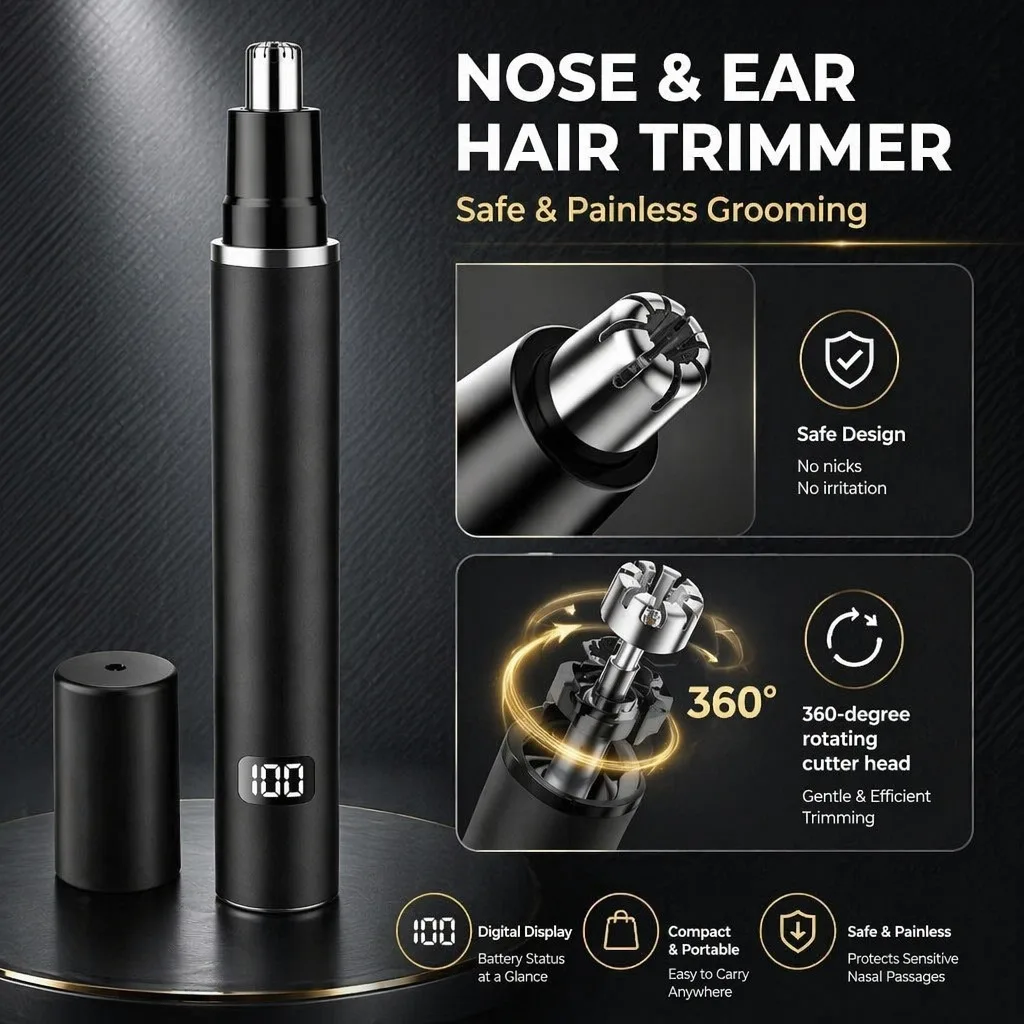 4-in-1 Men's Hair Clipper Set with LED Display, USB Rechargeable Beard & Nose Trimmer, Foil Shaver + 8 Combs for Home & Barber
