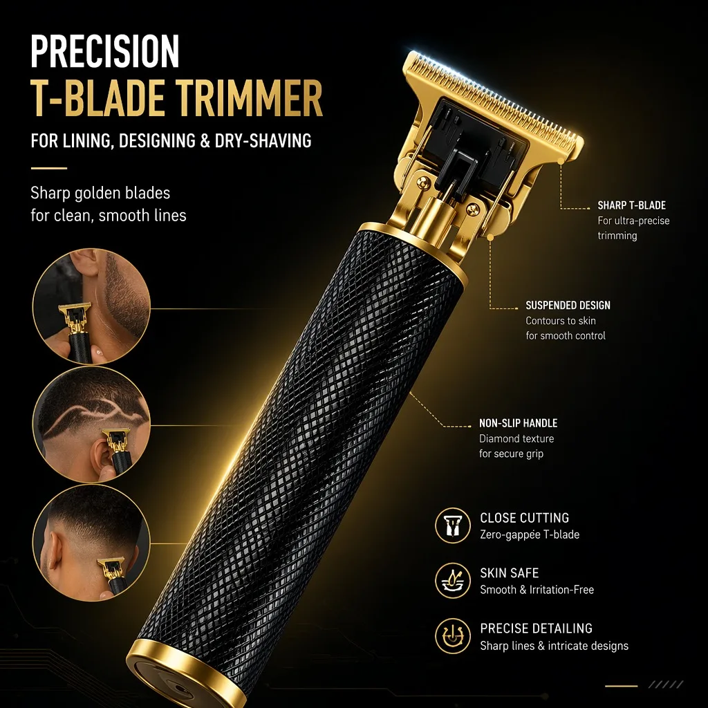 4-in-1 Men's Hair Clipper Set with LED Display, USB Rechargeable Beard & Nose Trimmer, Foil Shaver + 8 Combs for Home & Barber