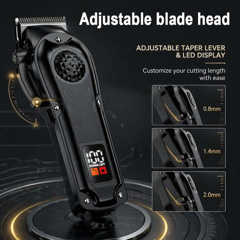 4-in-1 Men's Hair Clipper Set with LED Display, USB Rechargeable Beard & Nose Trimmer, Foil Shaver + 8 Combs for Home & Barber