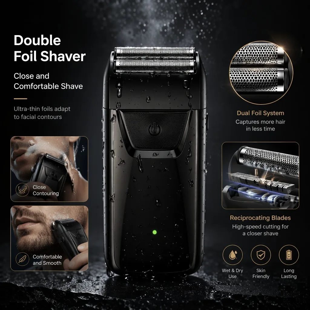 4-in-1 Men's Hair Clipper Set with LED Display, USB Rechargeable Beard & Nose Trimmer, Foil Shaver + 8 Combs for Home & Barber