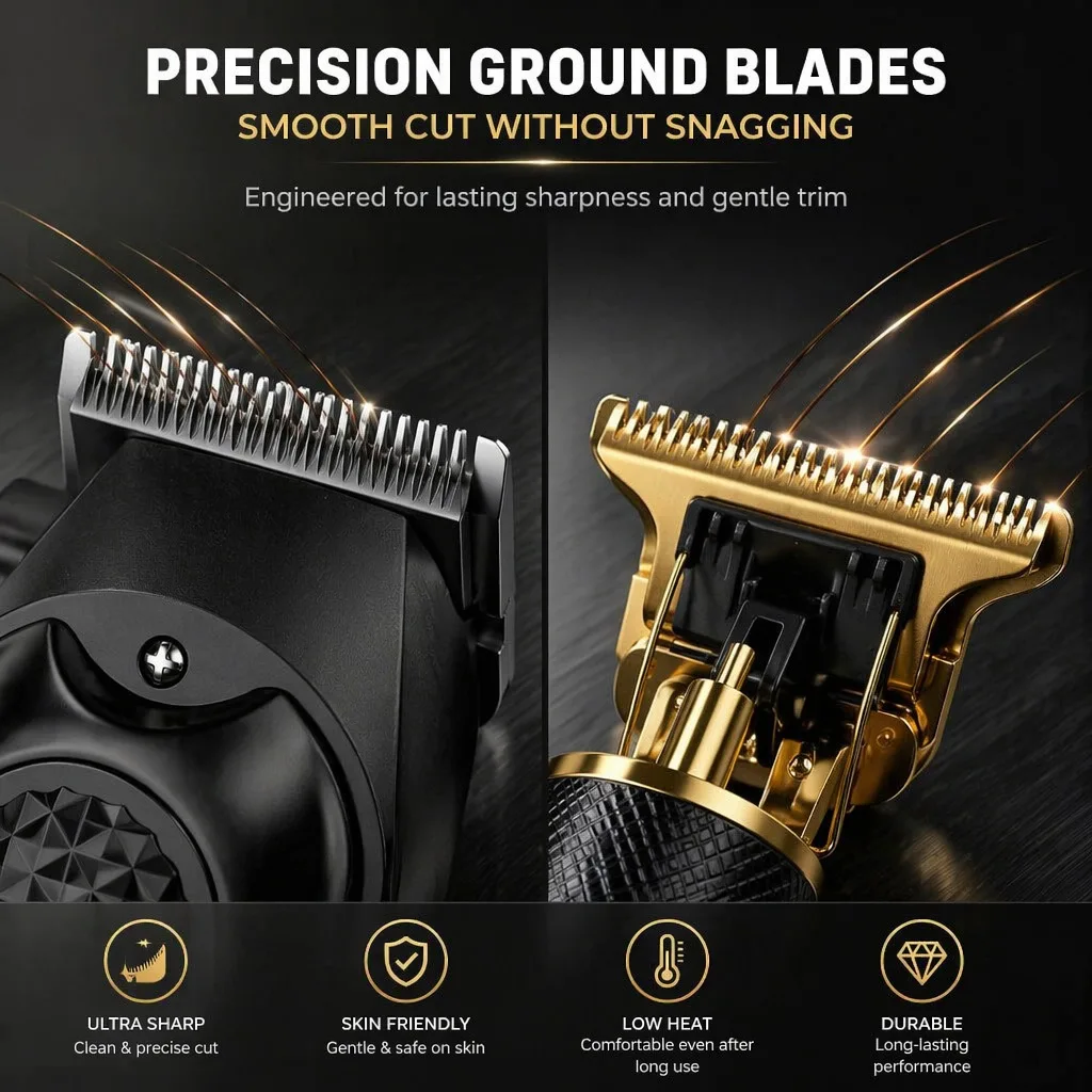 4-in-1 Men's Hair Clipper Set with LED Display, USB Rechargeable Beard & Nose Trimmer, Foil Shaver + 8 Combs for Home & Barber