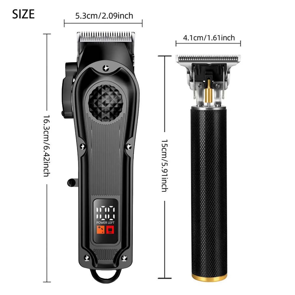 4-in-1 Men's Hair Clipper Set with LED Display, USB Rechargeable Beard & Nose Trimmer, Foil Shaver + 8 Combs for Home & Barber