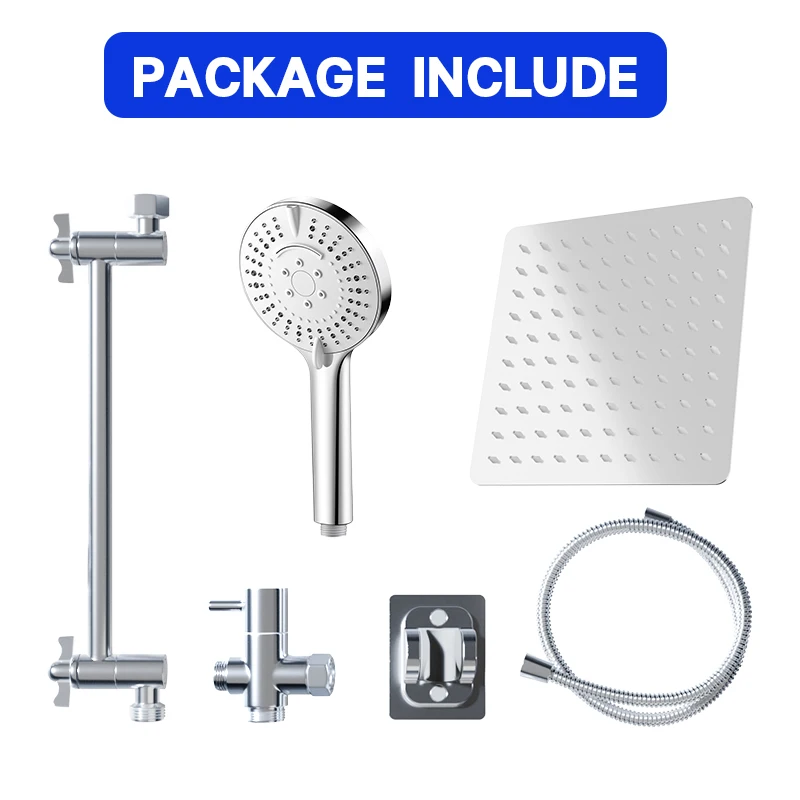 Stainless Steel 8 Inch Overhead Showerhead 7 Modes With Extension Arm Multi-function Hand Shower Wall Mounted Showerhead Set