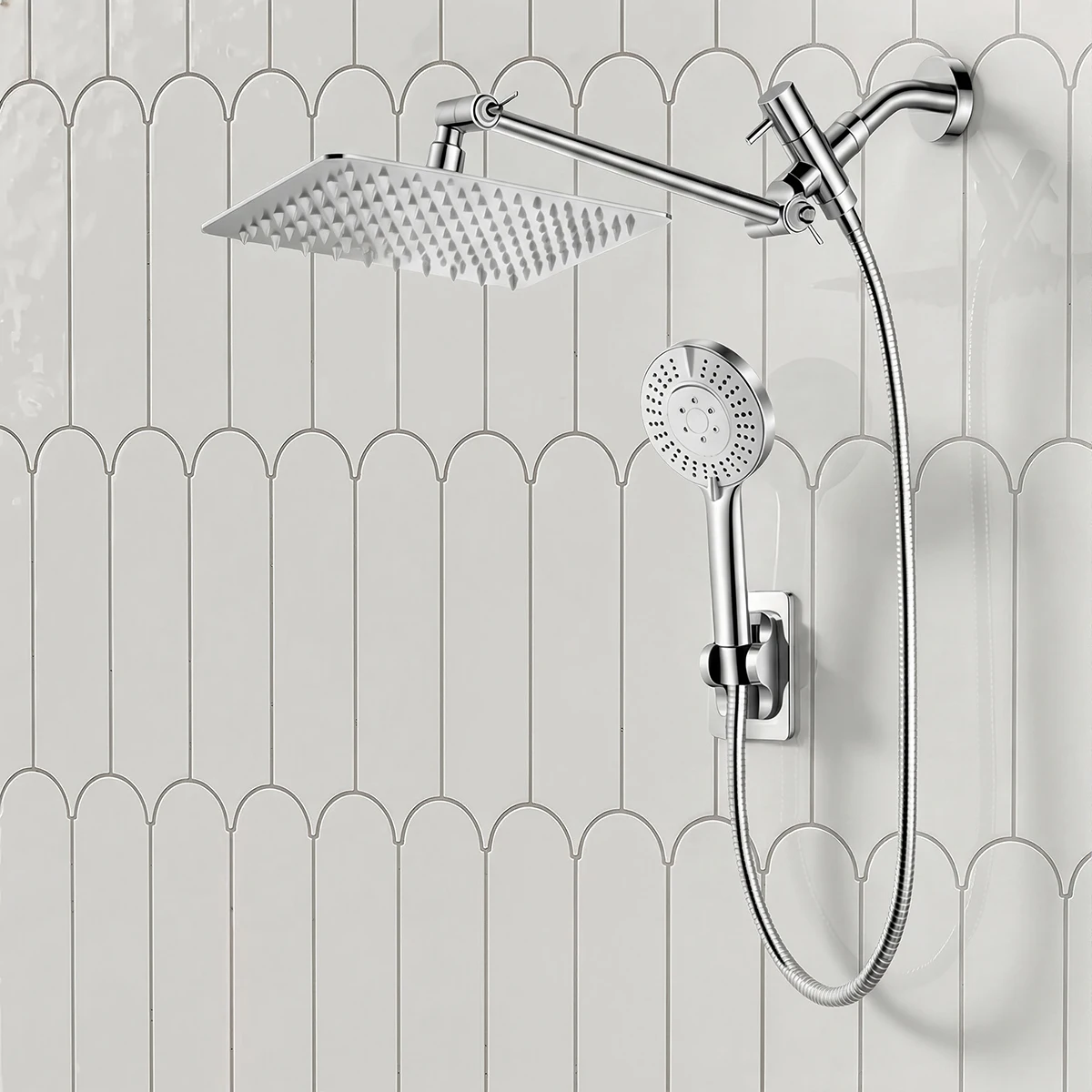 Stainless Steel 8 Inch Overhead Showerhead 7 Modes With Extension Arm Multi-function Hand Shower Wall Mounted Showerhead Set