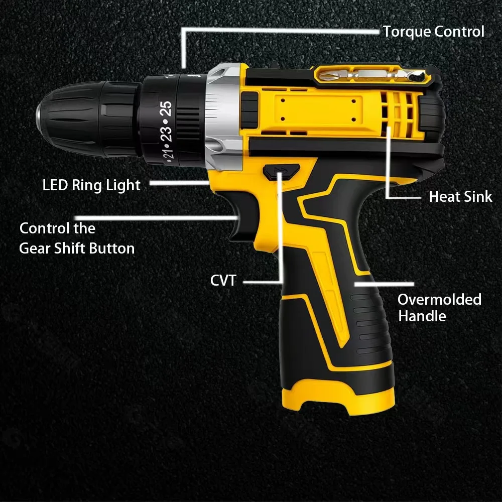 12V Cordless Electric Drill Portable Adjustable Rechargeable Lithium Ion Battery Power Driver 3/8 Inch Mini Wireless Electric Screwdriver Pistol Household Impact Hand Drill Tool Compatible with MT Battery Home Repair Power Tools