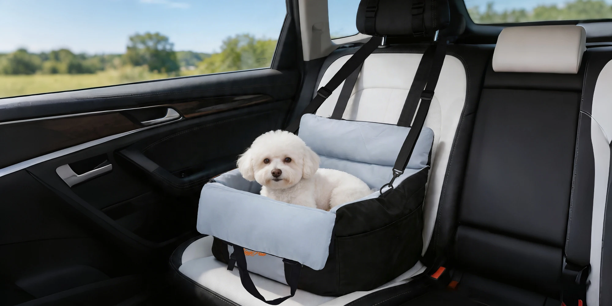 Portable Dog Car Seat Pet Dog Booster Seat Puppy Travel Carrier Bed with Safety Belt Storage Pocket Removable Washable Cover