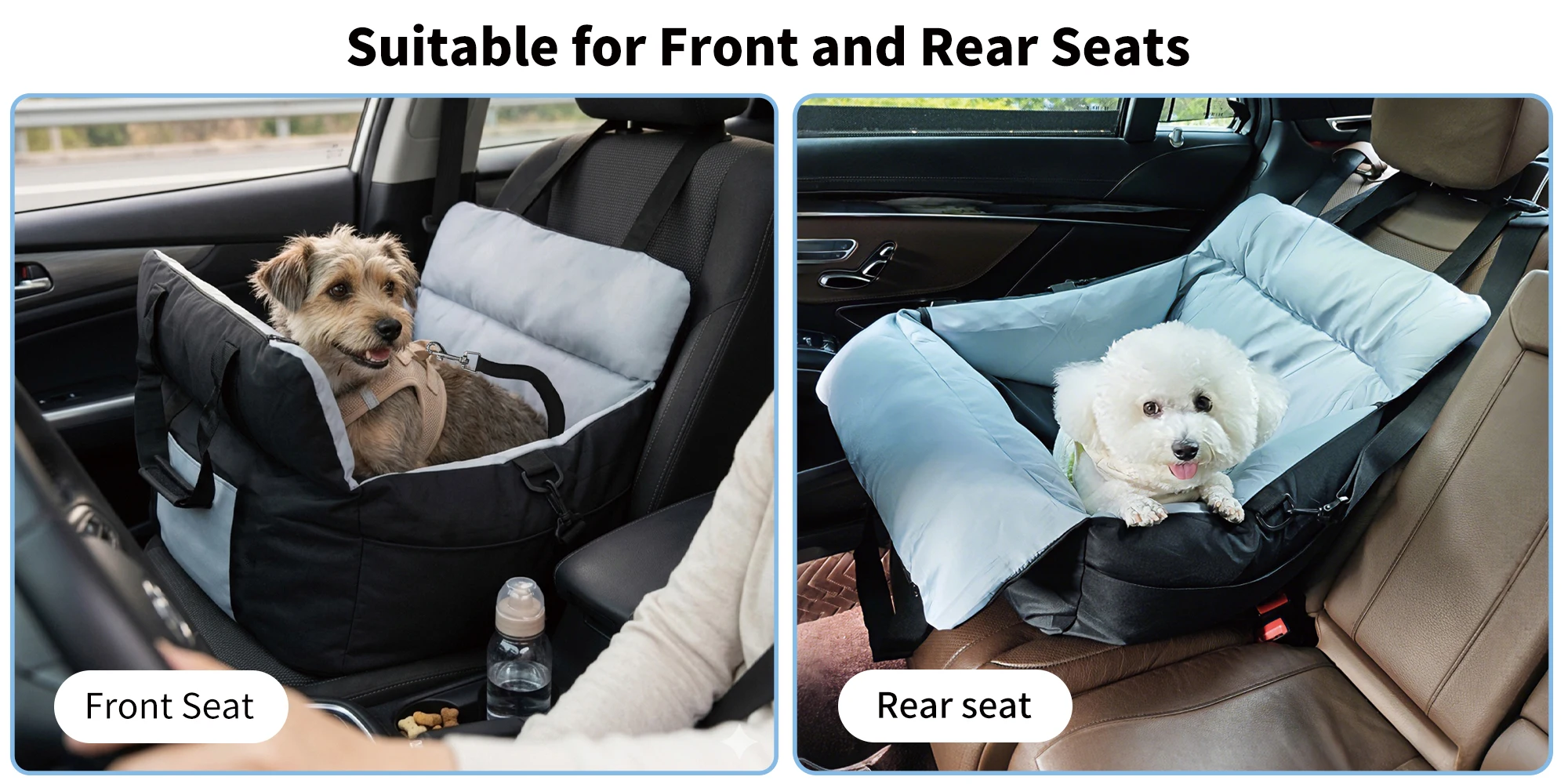 Portable Dog Car Seat Pet Dog Booster Seat Puppy Travel Carrier Bed with Safety Belt Storage Pocket Removable Washable Cover