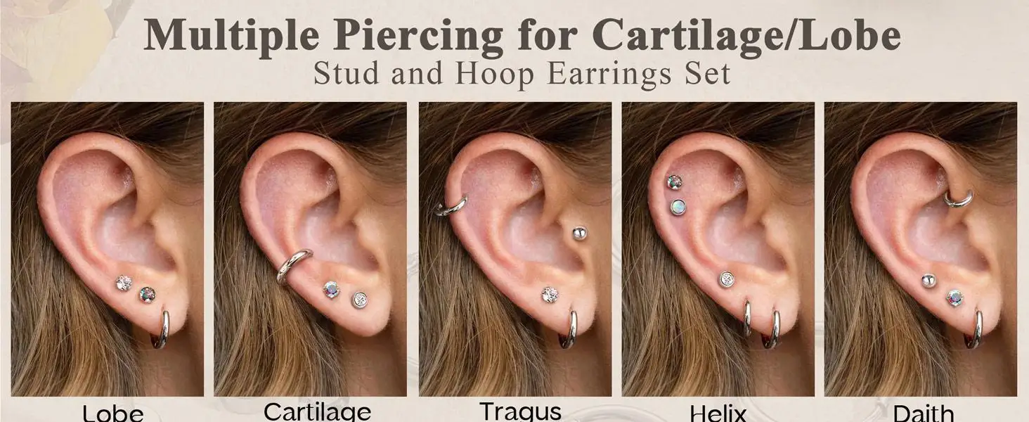 Surgical Steel Earrings for Sensitive Ears Hypoallergenic 20G Stainless Steel Stud Hoop Earrings for Women Men Small Opal Ball CZ Surgical Steel Flat Back Earrings Cartilage Earrings Hoop Stud