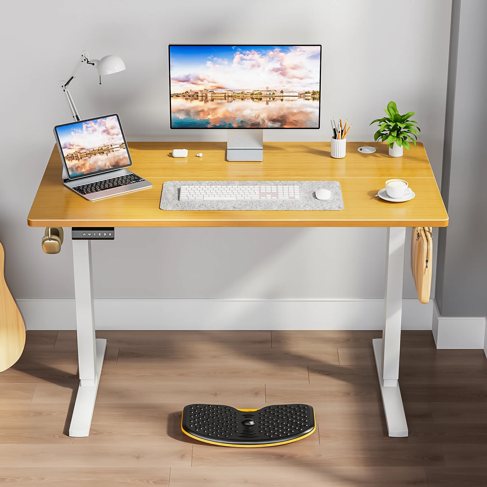 MCQ 55x24 Inch Electric Office Computer Desk with Wooden Desktop Ergonomic Height Adjustable Gaming Corner Table for Home Office