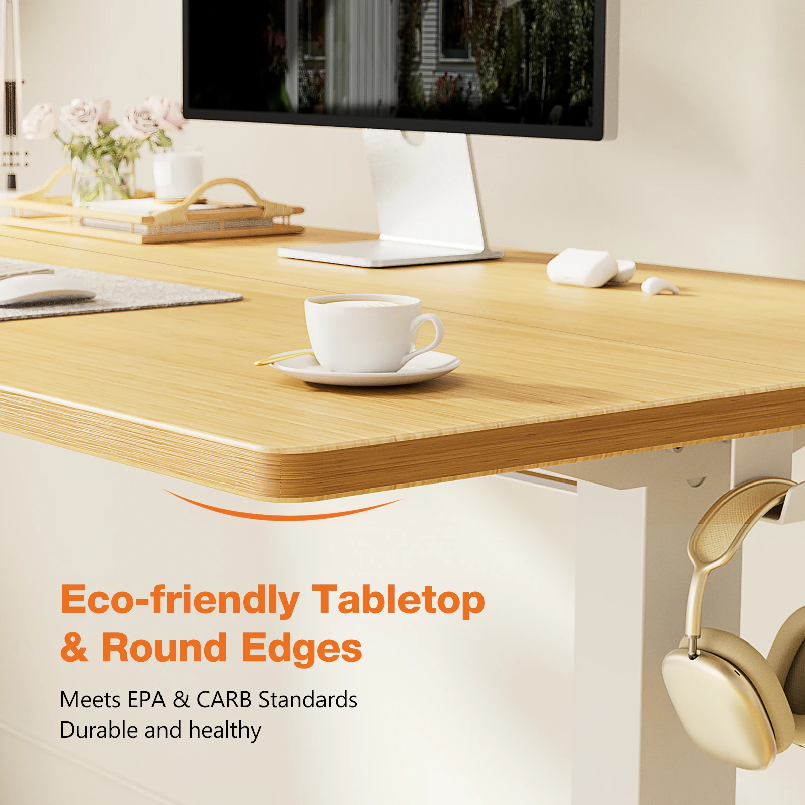 MCQ 55x24 Inch Electric Office Computer Desk with Wooden Desktop Ergonomic Height Adjustable Gaming Corner Table for Home Office