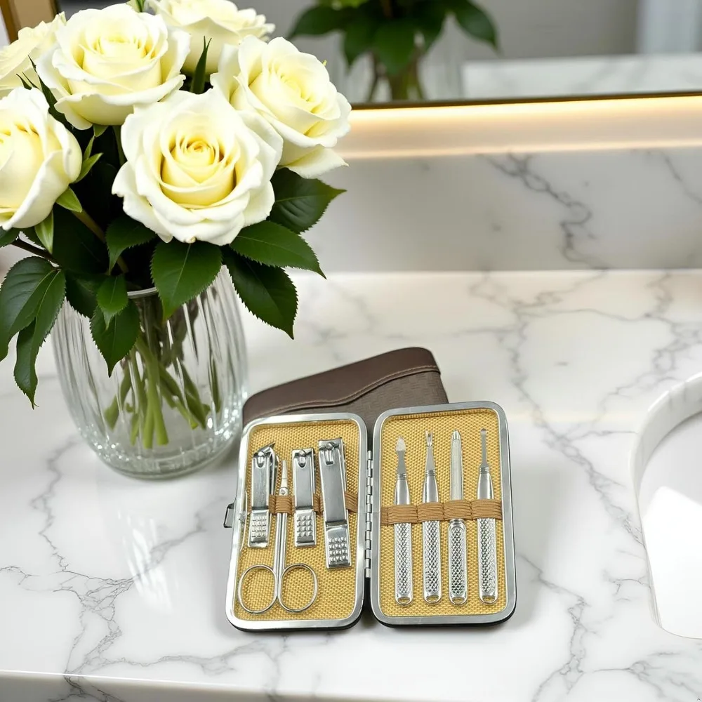 Professional Nail Clippers Kit with Travel Case and Leather Case for Manicure and Pedicure