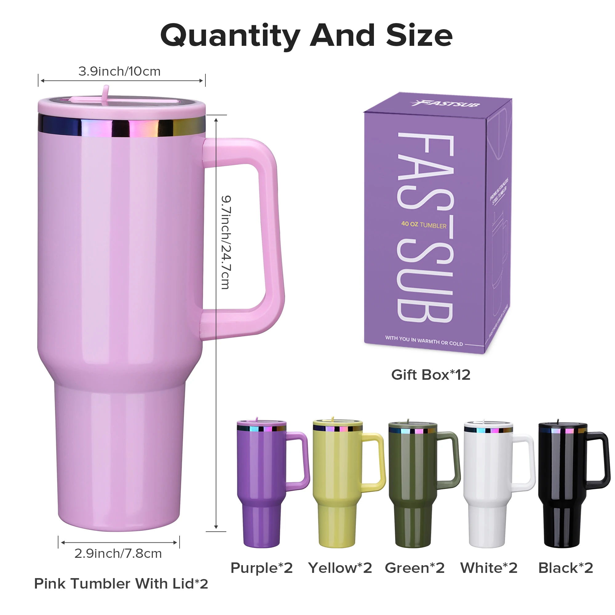 12 Pack 40 oz Rainbow Wide Mouth Tumbler with Handle, Suitable for Laser Engraving, Keeping Hot and Cold (Color Mixing)