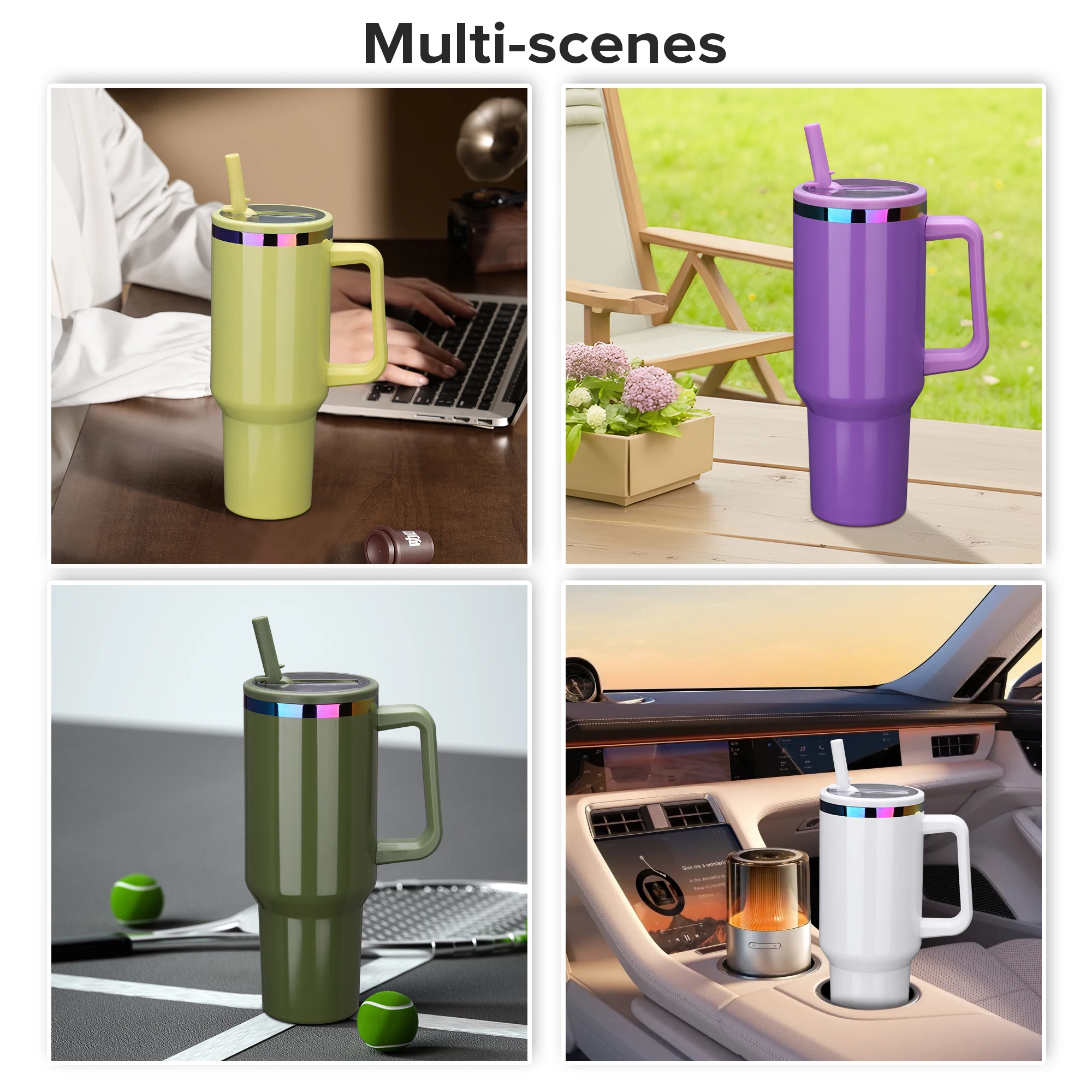 12 Pack 40 oz Rainbow Wide Mouth Tumbler with Handle, Suitable for Laser Engraving, Keeping Hot and Cold (Color Mixing)