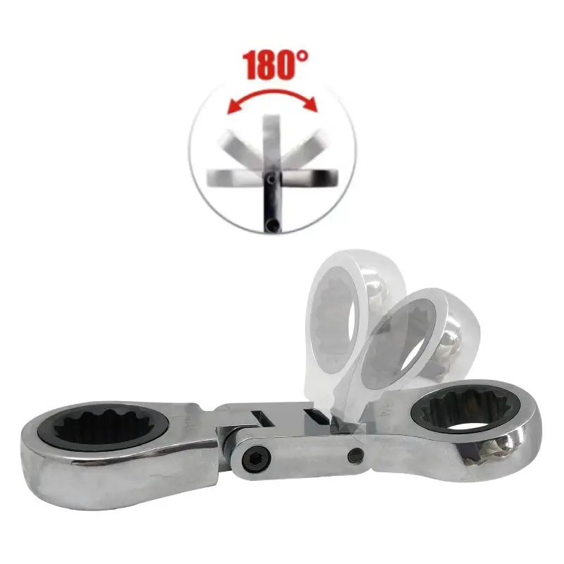 5pcs SAE Dual Flex Head Ratcheting Wrench Set, Double Box End, Flex-Head, Stubby SAE Combination Wrench Set