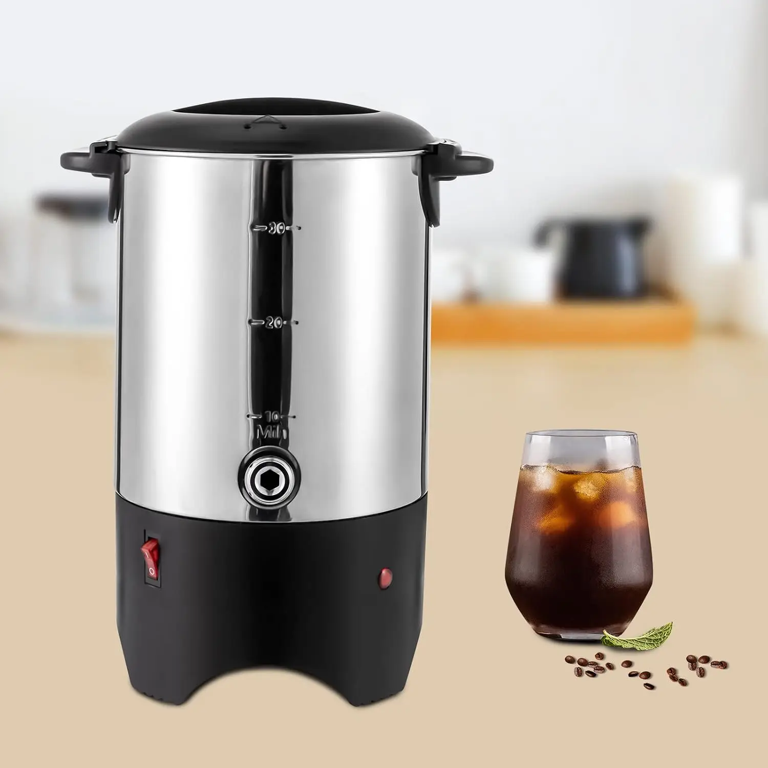 NEWEST 5.2L/1.4Gal 30 Cups Commercial Coffee Urn, 1000W Stainless Steel Commercial Coffee Maker Hot Beverage Dispenser with Percolator & Faucet for Home Party Office Wedding