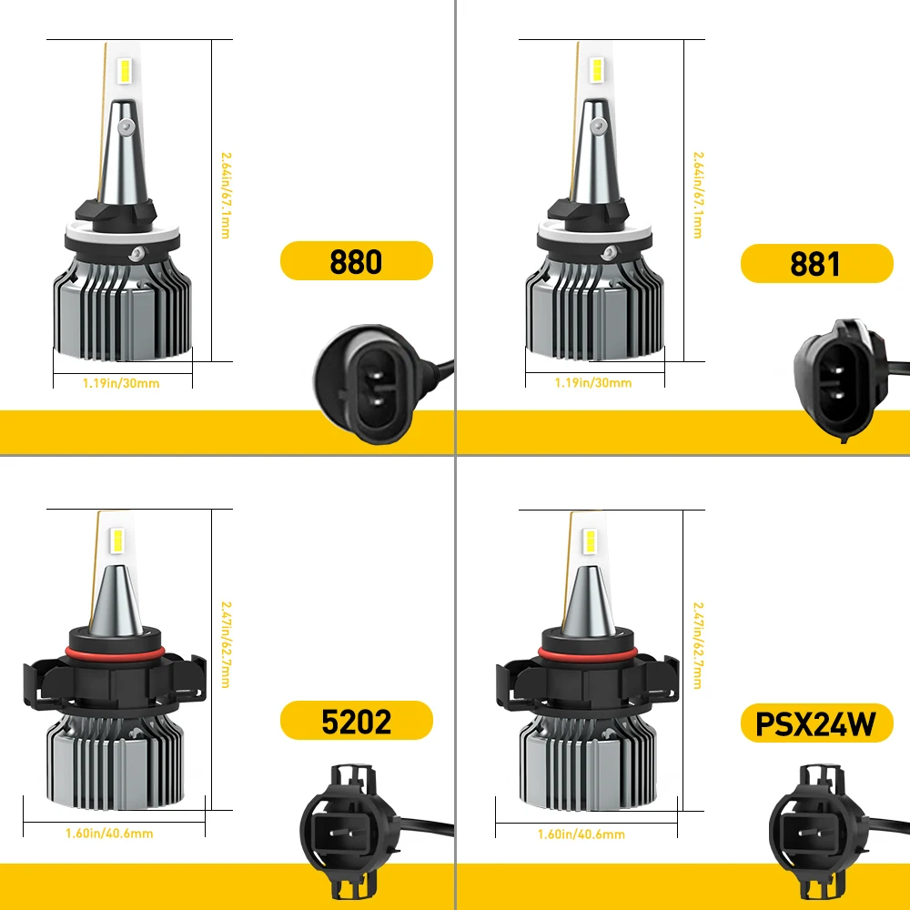 AUXITO 2Pcs H8 H11 H16(JP) LED Fog Lights 6500K White H10 H16(EU) H27 880 881 5202 9006 HB4 PSX26W PSX24W LED Fog Lamp DRL Car Driving Lamp 12V Fanless